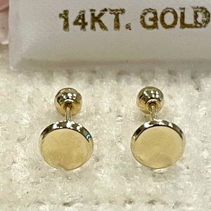 Solid Gold 14 Karat Yellow Disc 5mm Round  Stud Earring